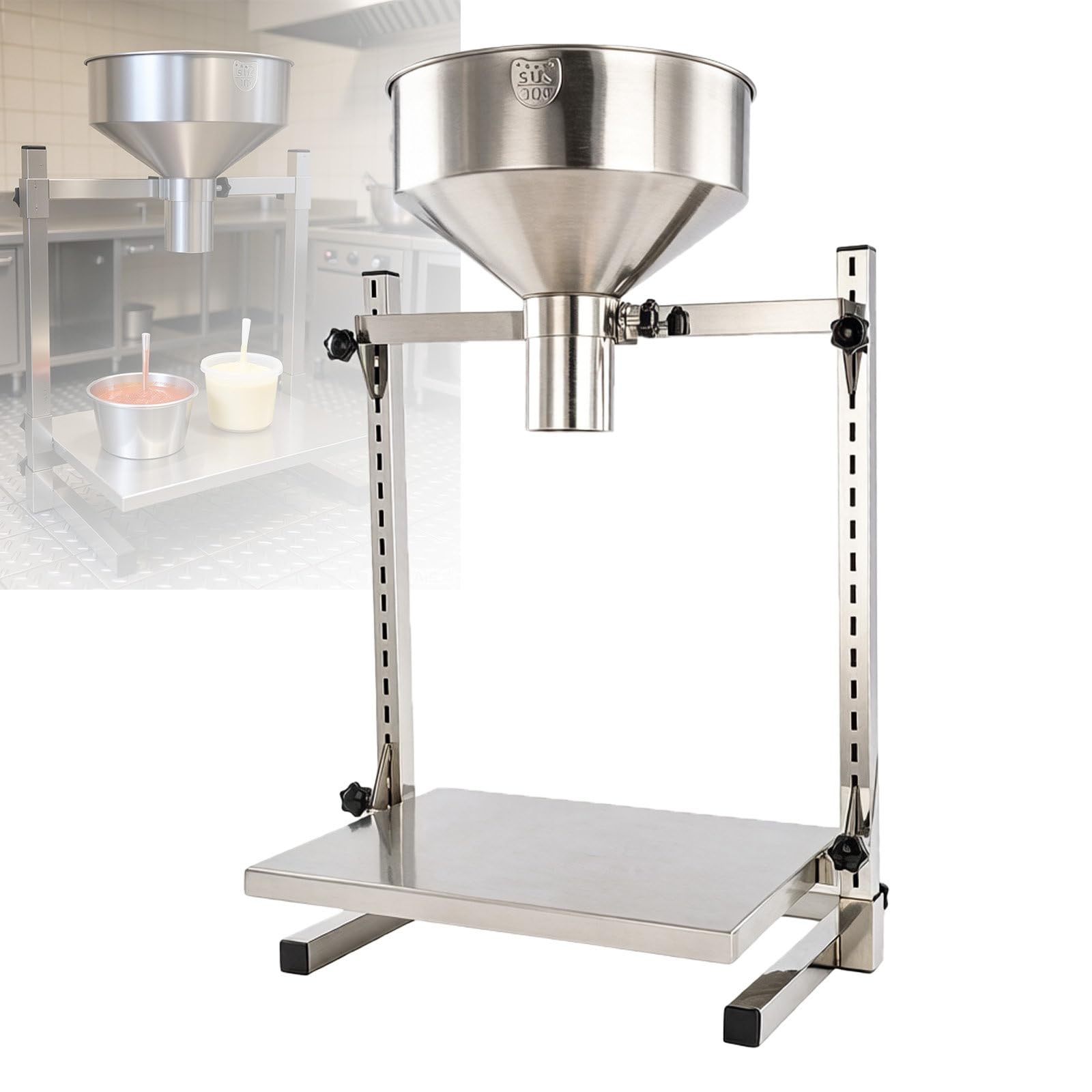 Embudo De Llenado Manual, Tolva De Alimentación De Acero Inoxidable 304 con Soporte, Bandeja Elevable Ajustable, Diseño De Boca Ancha, para Dispensación De Polvos, Líquidos Y Gránulos 2cm