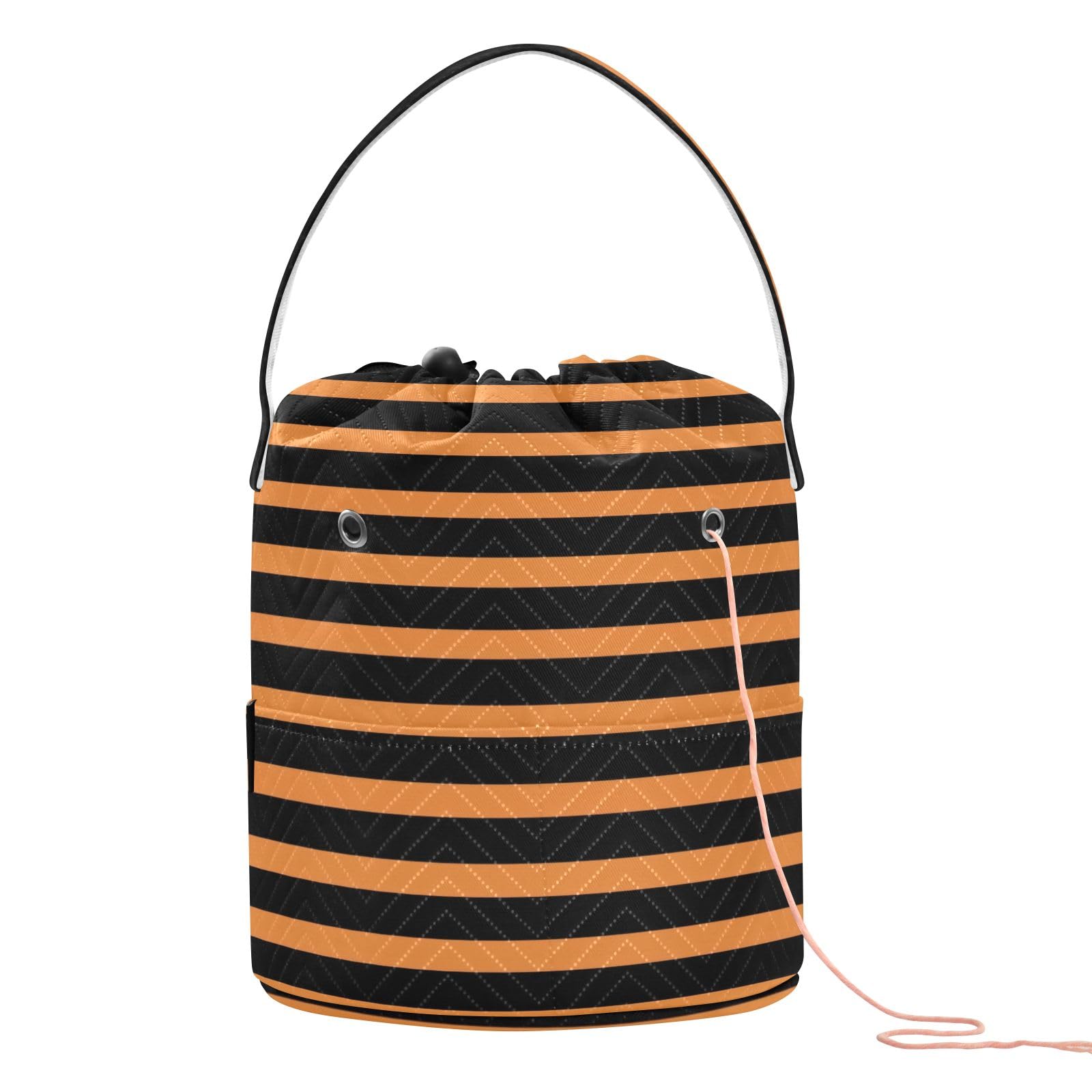 Yarn Storage Bag Small Crochet Bag Knitting Bag Organizer Orange Black Stripe Yarn Bags for Crocheting Basket