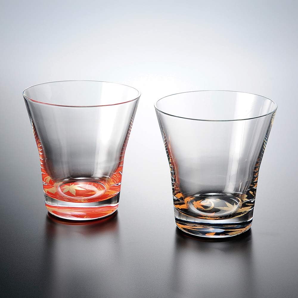 Vaso Free Glass Nakanishi Kogyo 0770036, Hojas de Otoño, Set de 2
