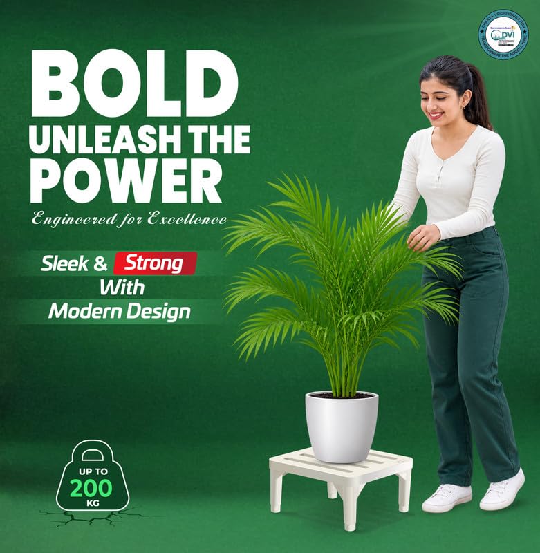 Image of DVI Heavy Duty White Plant Stand | Pack of 1 | Strong, Durable, Rust-Proof | Supports Up to 200 Kg | Indoor & Outdoor Use | Pot Stand for Big Size Plants | All Weather Resistant Pot Stand