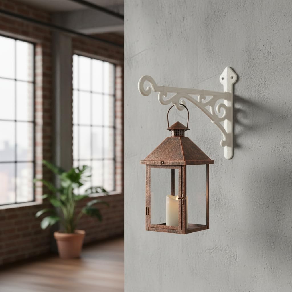 Comfy Hour 11" Heavy Duty White Cast Iron Wall Mount Bracket, Decorative Plant Hanger for Outdoor Garden & Indoor Home, Vintage Metal Hook for Bird Feeders, Wind Chimes & Lanterns, 1 pc