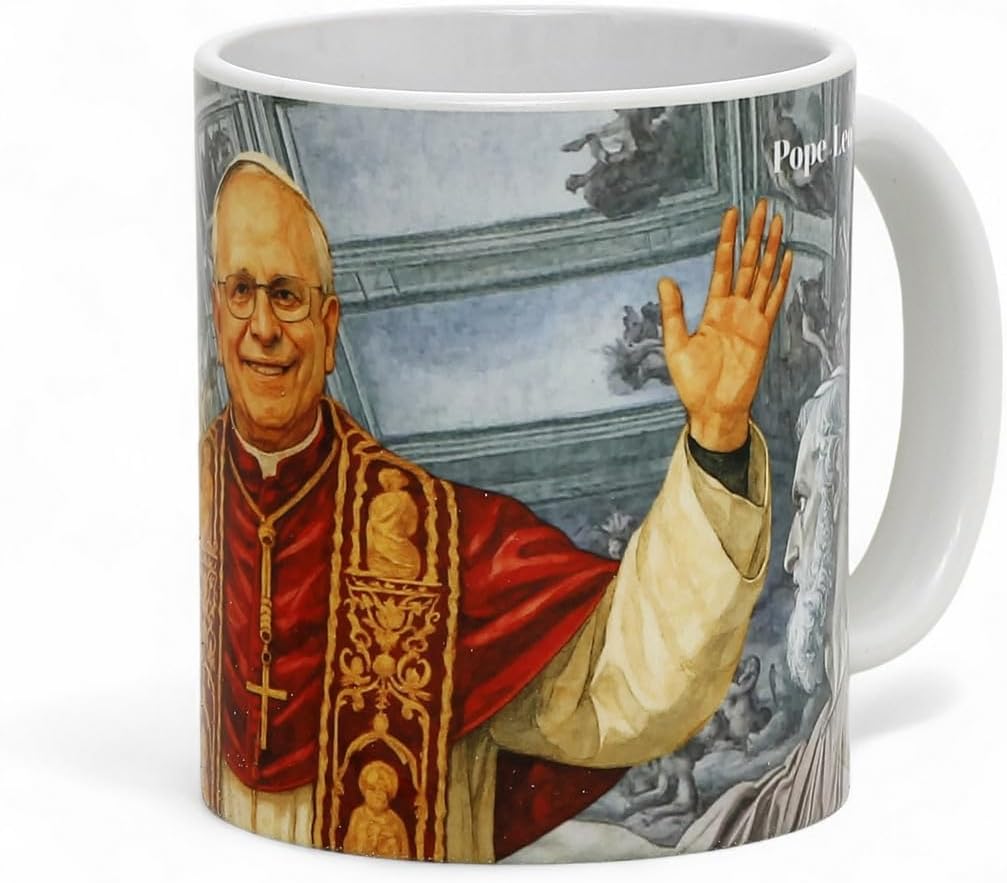 Commemorative Pope Leo XIV Bundle: Candle + Mug Gift Boxed! – Exclusive Digital Portrait by RC Italian Designs (SEA Salt and Orchid)