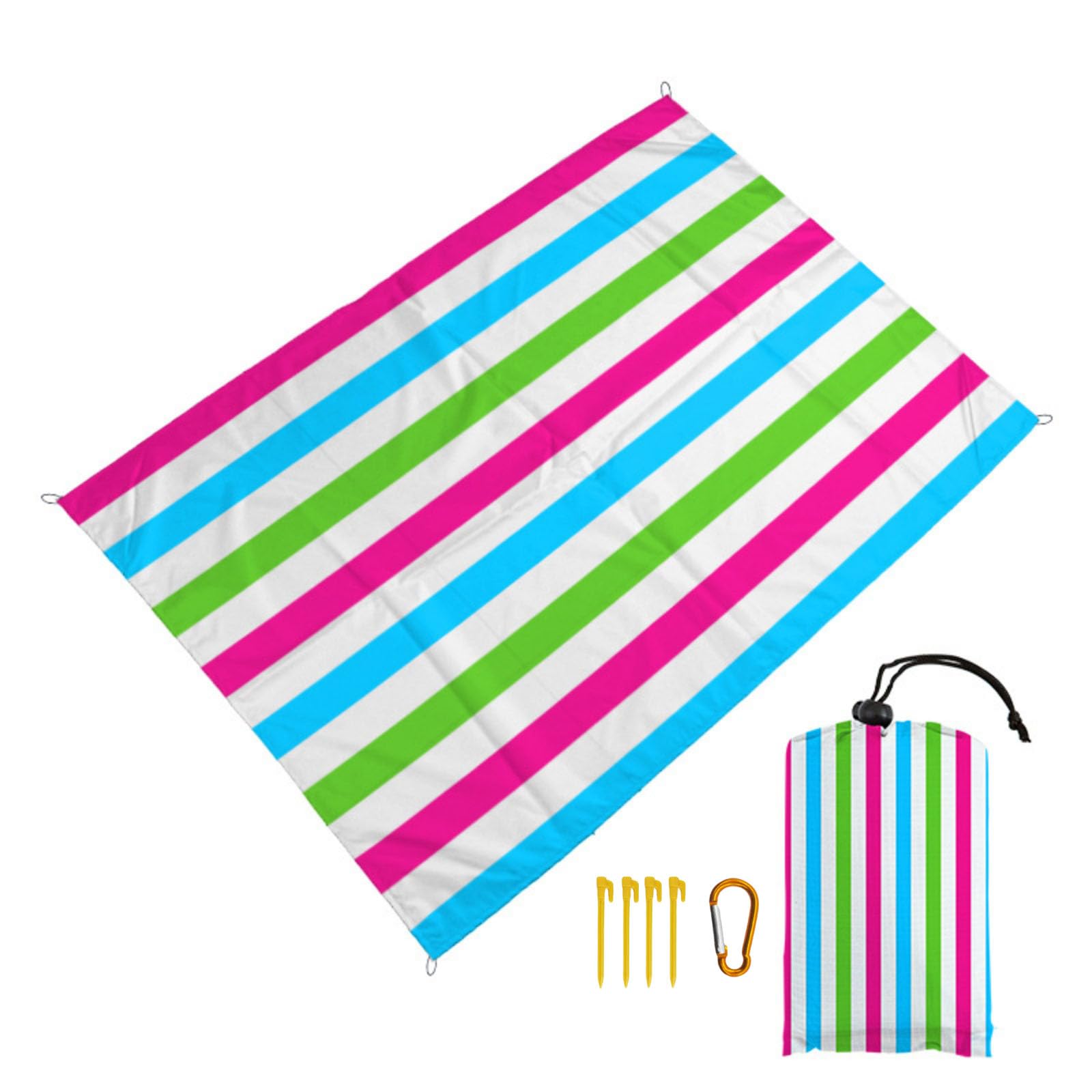 Surwin Stripes Sand-Free Waterproof Beach Blanket, Lightweight Compact Mats Quick-Dry Microfibre Beach Pad Extra Large Oversized Pool Towels for Camping, Hiking, Picnic (Colorful,180x200cm)