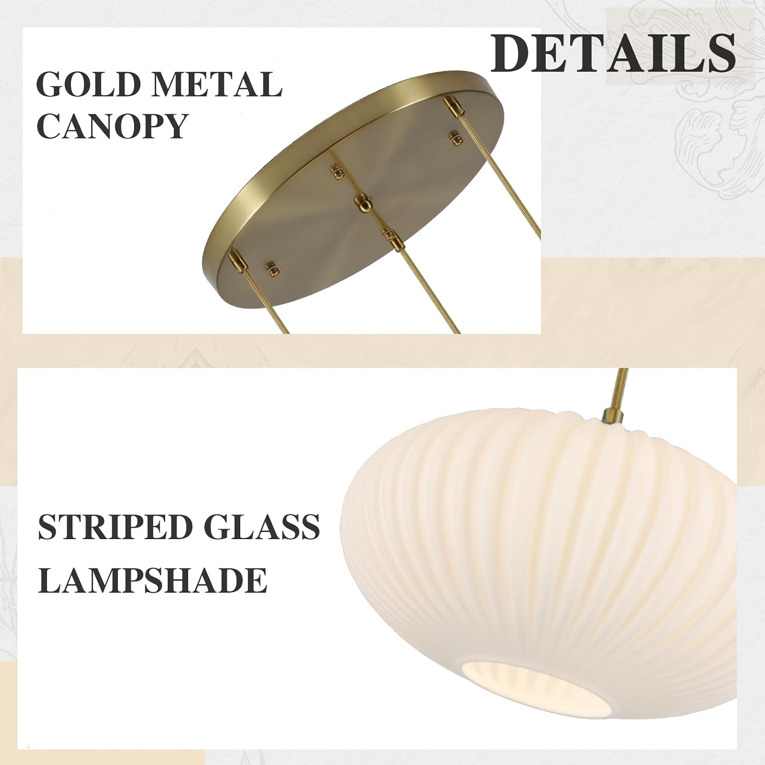BOKT Brushed Brass Globe Pendant Lighting Large 3-Light Milk Glass Chandelier Gold Adjustable Hanging Cord Cluster Pendant Lighting Mid Century Vintage Ribbed Ceiling Hanging Light for Living Room