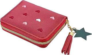 جي كيو محفظة انيقة للبنات والنساء بنمط قلب وقلادة نجمة مرفقة وشراشيب لون احمر | من جلد البولي يوريثين للفتيات والسيدات