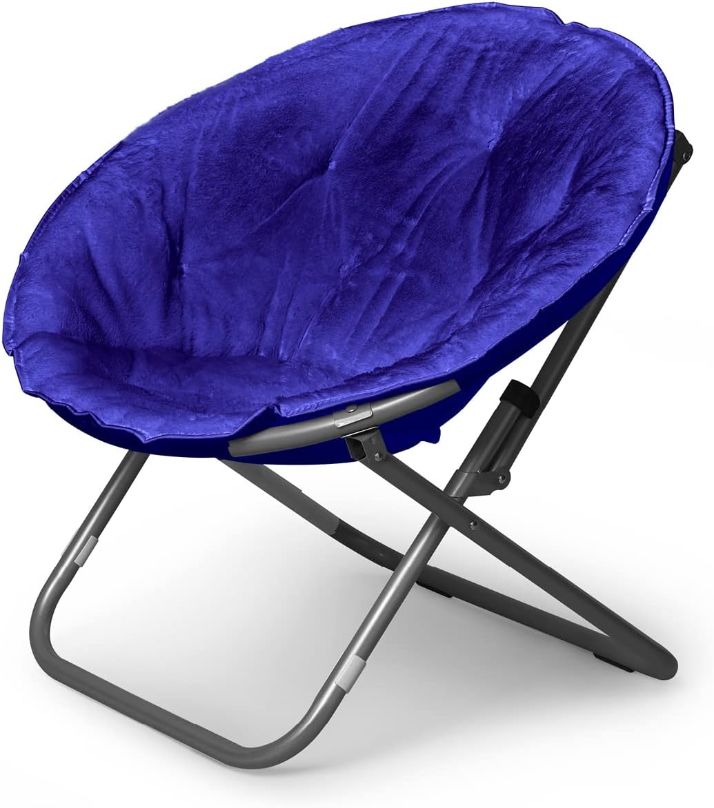 Urban Shop Faux Fur Saucer Chair with Metal Frame, One Size, Blue