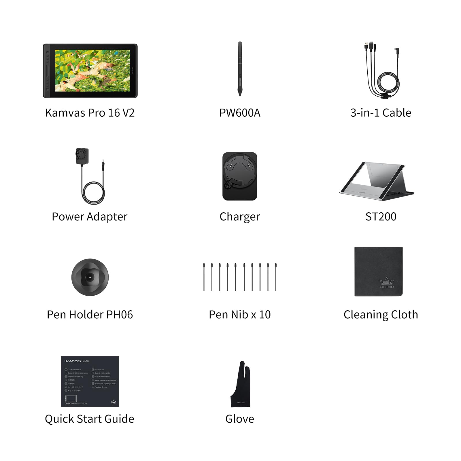 HUION Kamvas Pro 16 V2 - Tablet grafico con schermo, 16384 livelli | 16384 livelli, penna senza batteria, banda touch, funzione di inclinazione, disegno, tablet grafico con display