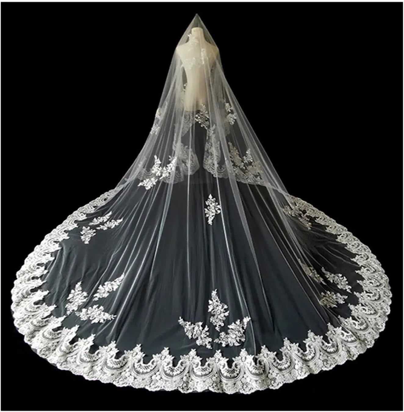 5m 4m 3m Long Wedding Bridal Veils Lace Appiques Edge, Cathedral Veil with Comb Ivory White (Color : Off White, Size : 500cm)