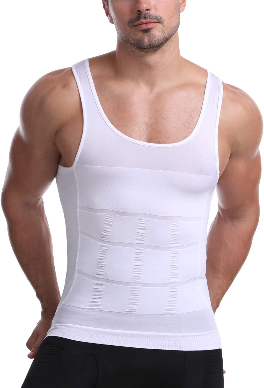 Men's Body Shaper Slimming Shirt Tummy Vest Thermal Compression Muscle Tank Top Base Layer Slim Shapewear (White, L)