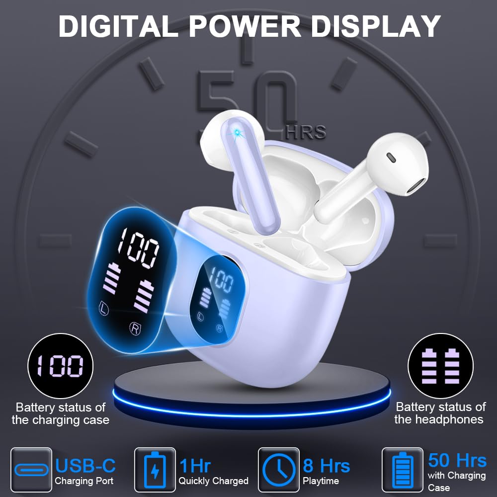 Wireless Earbuds, Bluetooth 5.3 Headphones 2024 Wireless Headphones in Ear with ENC Mic, Bluetooth Earphones Noise Cancelling Ear buds with 50H Hifi Stereo, IP7 Waterproof Headset, USB-C, LED Display - Image 4