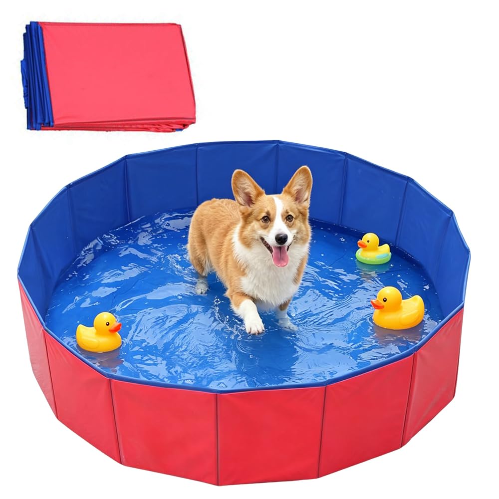 Faltbarer Hundepool, 60x20 cm Hundeplanschbecken, Hundepool Schwimmbad mit Ablassventil, Planschbecken für Hunde, Tragbar Schwimmbecken für Kleine Hunde, Katze