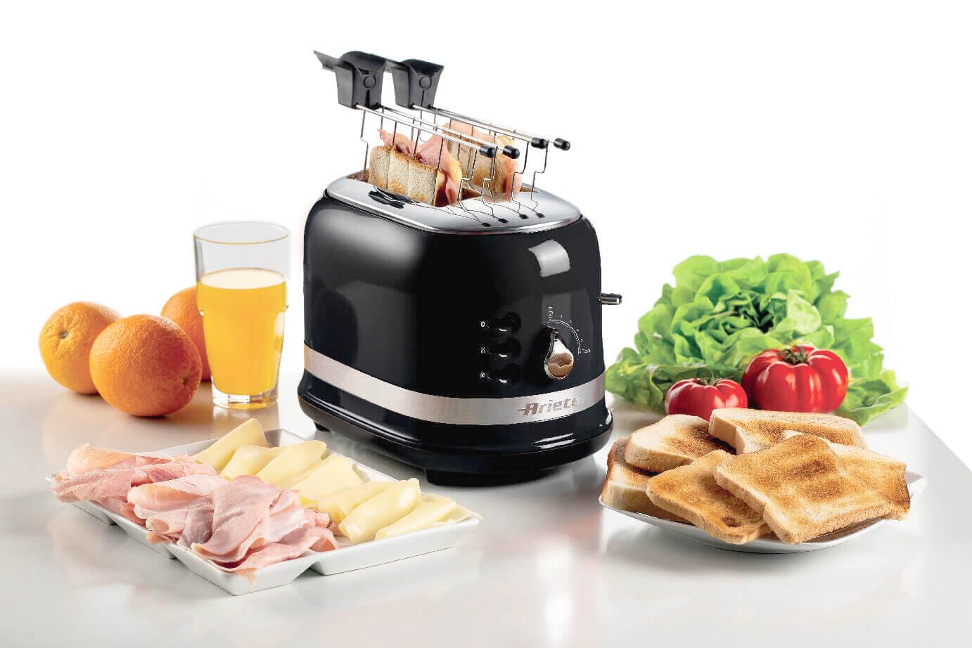 Ariete 149 Tostadora 2 rebanadas moderna con pinzas, expulsión automática, cajón recogemigas, función descongelación y calentamiento, 6 niveles de tostado, 800 W, negro