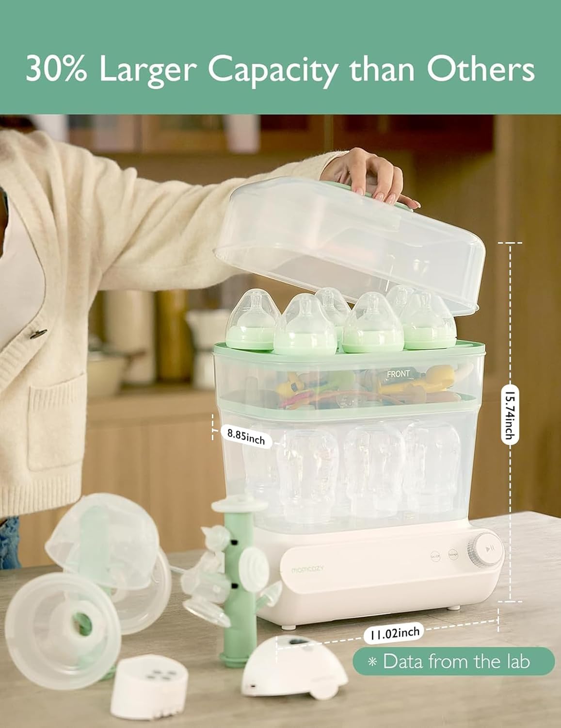 Momcozy 3-lagiger großer Flaschen-Sterilisator und Trockner, schnell sterilisieren und trocknen, Universal-Flaschen-Sterilisator für alle Flaschen und Milchpumpen-Zubehör, Touchscreen und