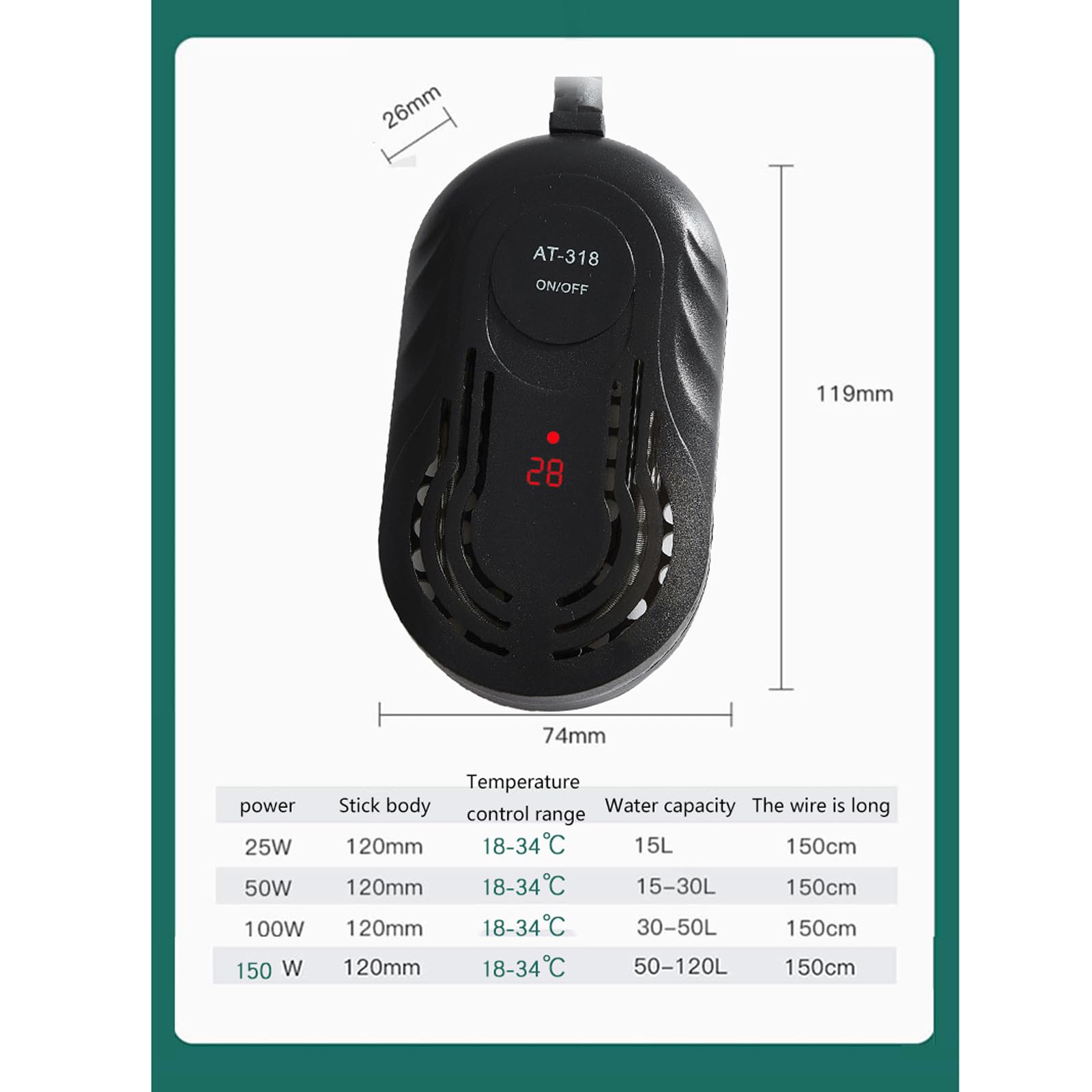 Riscaldatore Automatico a Prova di Esplosione con Inverter Intelligente ad Alta Potenza per Acquario Riscaldatore Automatico a Temperatura costante, 1500 W