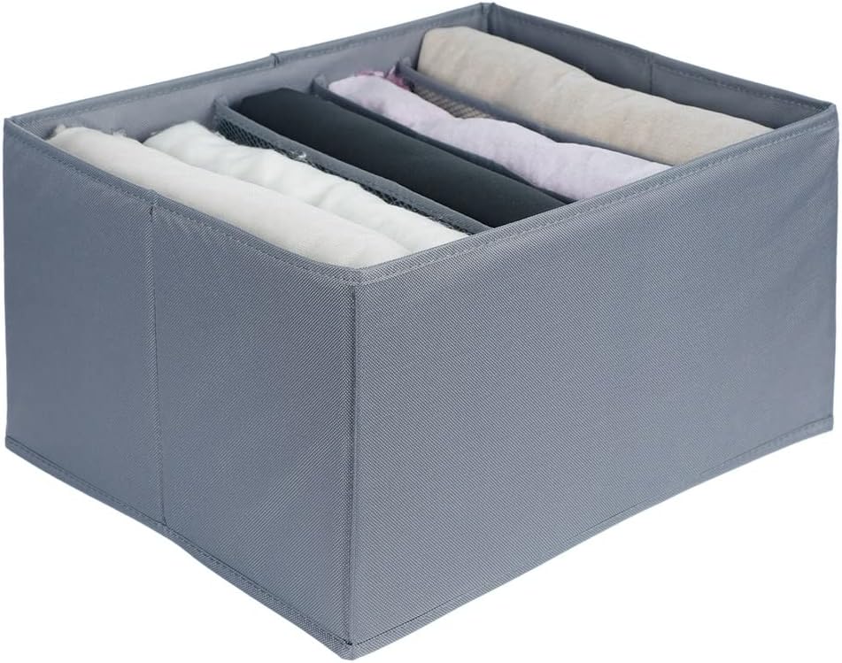 PONDON 2PCS Wardrobe Clothes Organizer Foldable, Pants Drawer Divider Jeans Storage Box, 5 Grid Closet Organizer for Jeans, Pants, T Shirts, Sweaters, Socks, Underwear