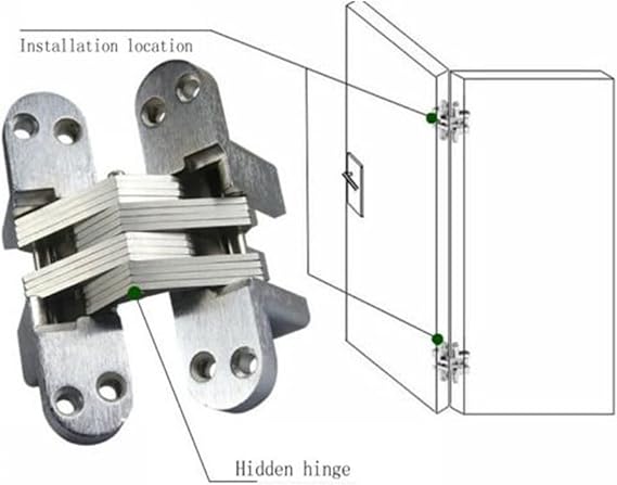 Hinges 2pc Cross Hinge Stainless Steel Folding Invisible Hinge Concealed Installation Cabinet Hardware (Color : Silver 2pcs)