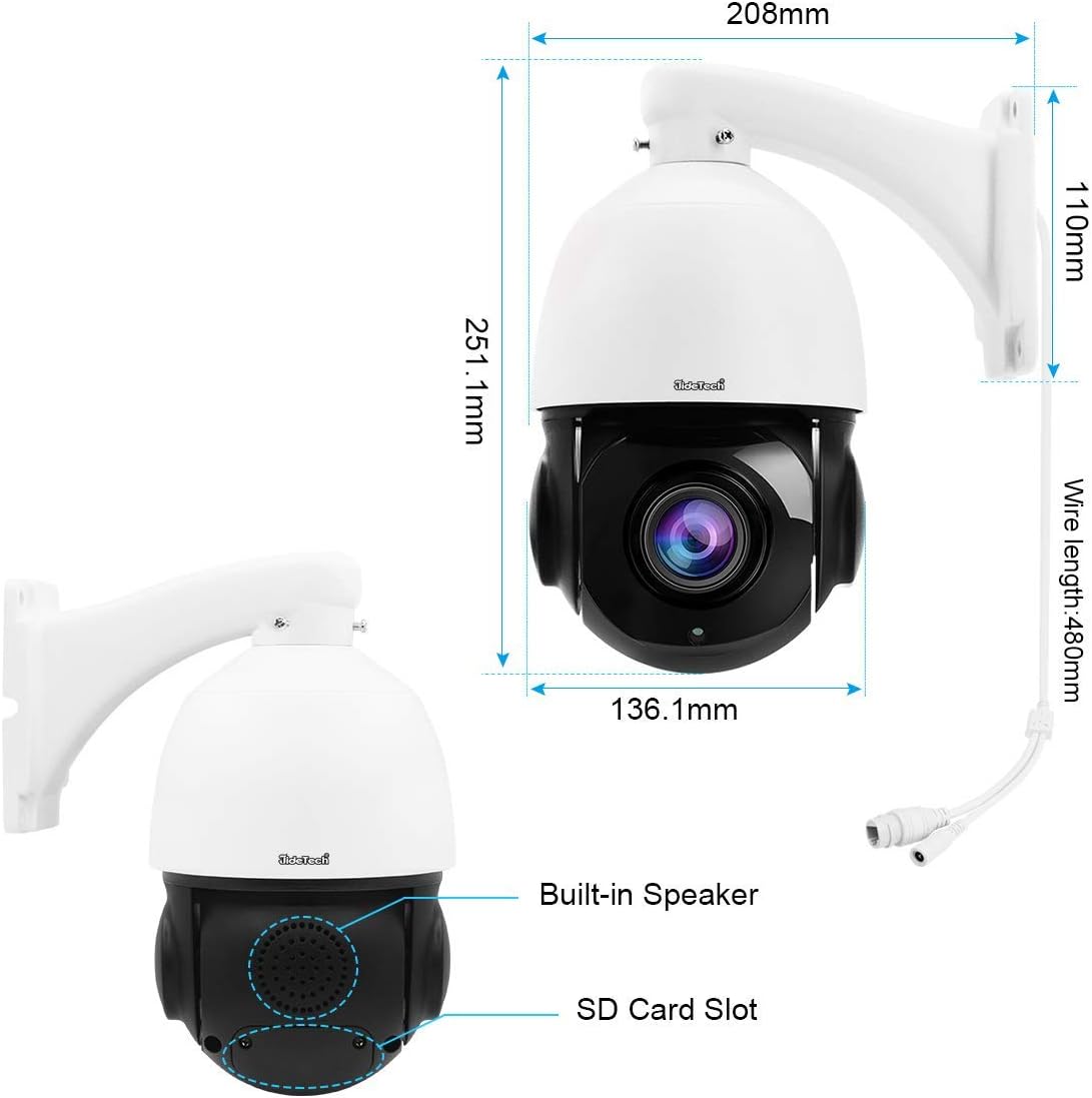 Big Sale PTZ POE IP 2MP Security Dome Camera with 20X Optical Zoom Pan/Tilt IR Night Vision Support for Indoor and Outdoor Security IP66 Waterproof