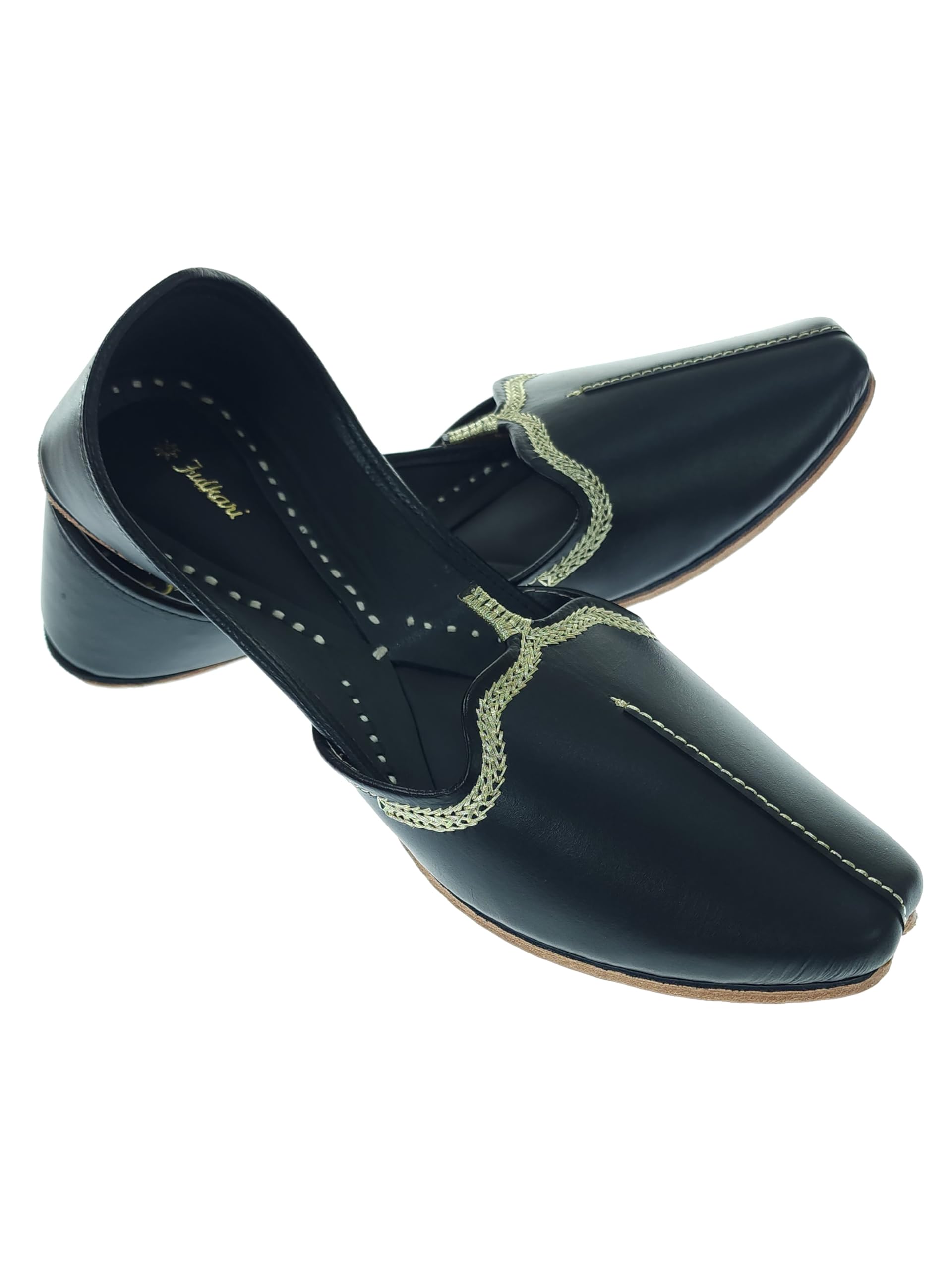 Men's Black Chain Gold Genuine Soft Leather Casual Jutis | Bite and Pinch Free Jutti | Punjabi Casual Juttis | Man Dailywear Flat Mojari | Formal Ethnic Shoe Jutti |-image-46