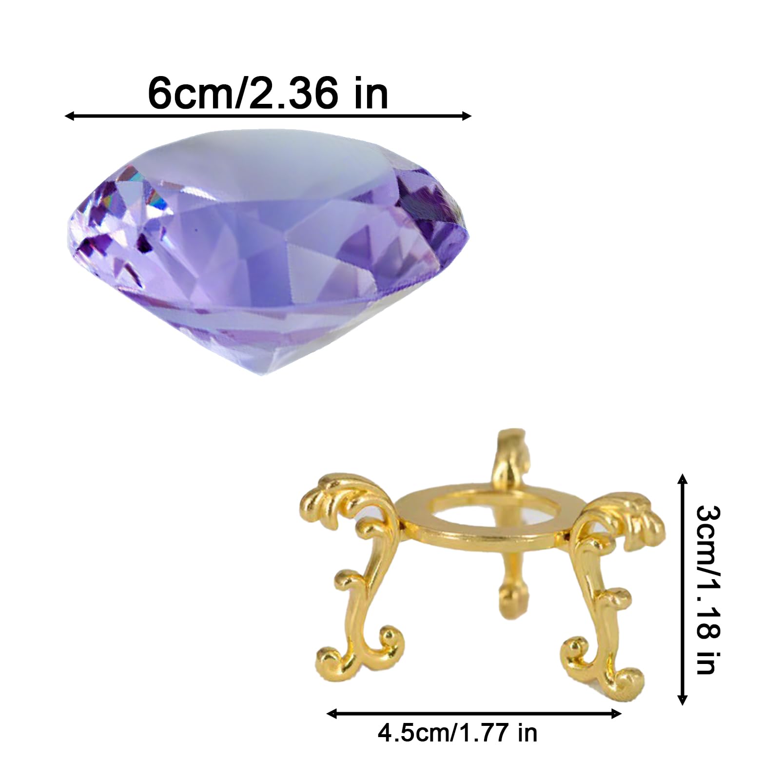 Eterspr Paperweight with Silver Plated Flower Stand, Clear Glass Diamonds Decoration, Desk Decoration, with Golden Metal Base (Purple) - Image 4