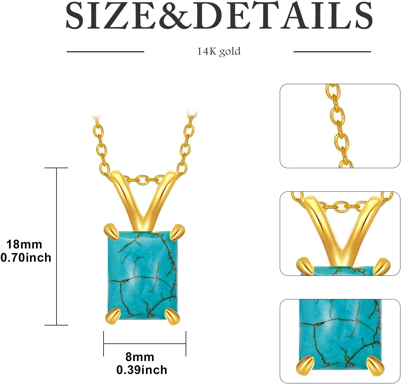 Turquoise Rectangle Necklaces for Women 925 Sterling Silver Rectangle Pendant Long Boho 18K Gold Plated Turquoise Necklace Western Genuine Gemstone Jewelry Gifts for Her Wife - Image 4
