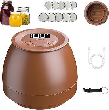 Electric Mason Jar Vacuum Sealer for Regular, Wide Mouth Jars, Brown