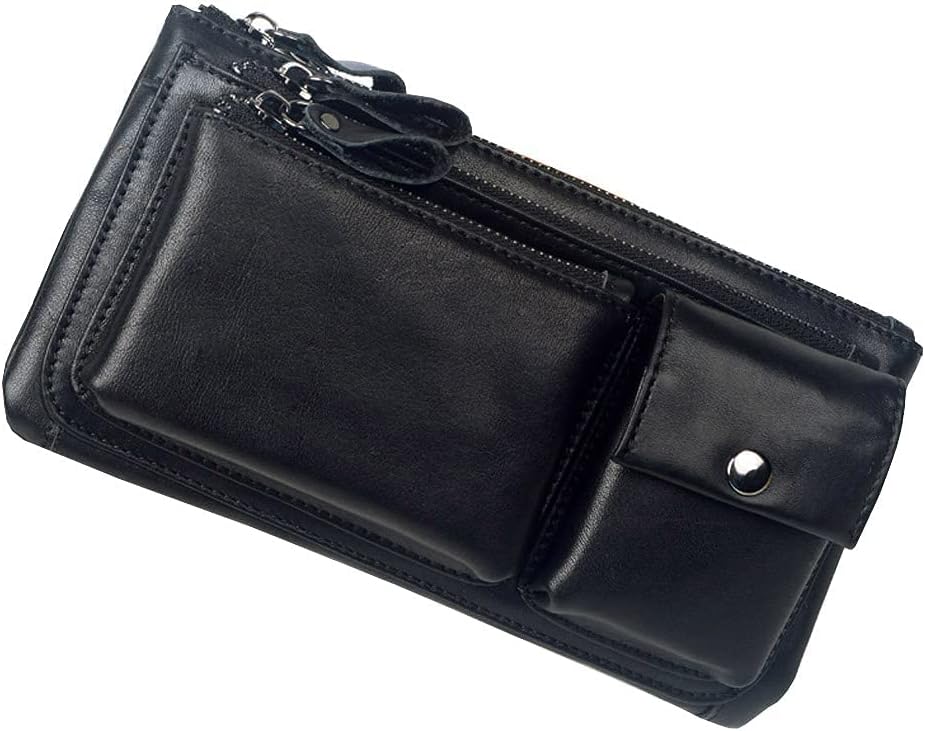 KPYWZER Vintage Leather Waist Bag Fanny Pack for Men Women Hip Bum Bag Belt Slim Cell Phone Purse Wallet Vintage Retro Crossbody Sling Pouch Black