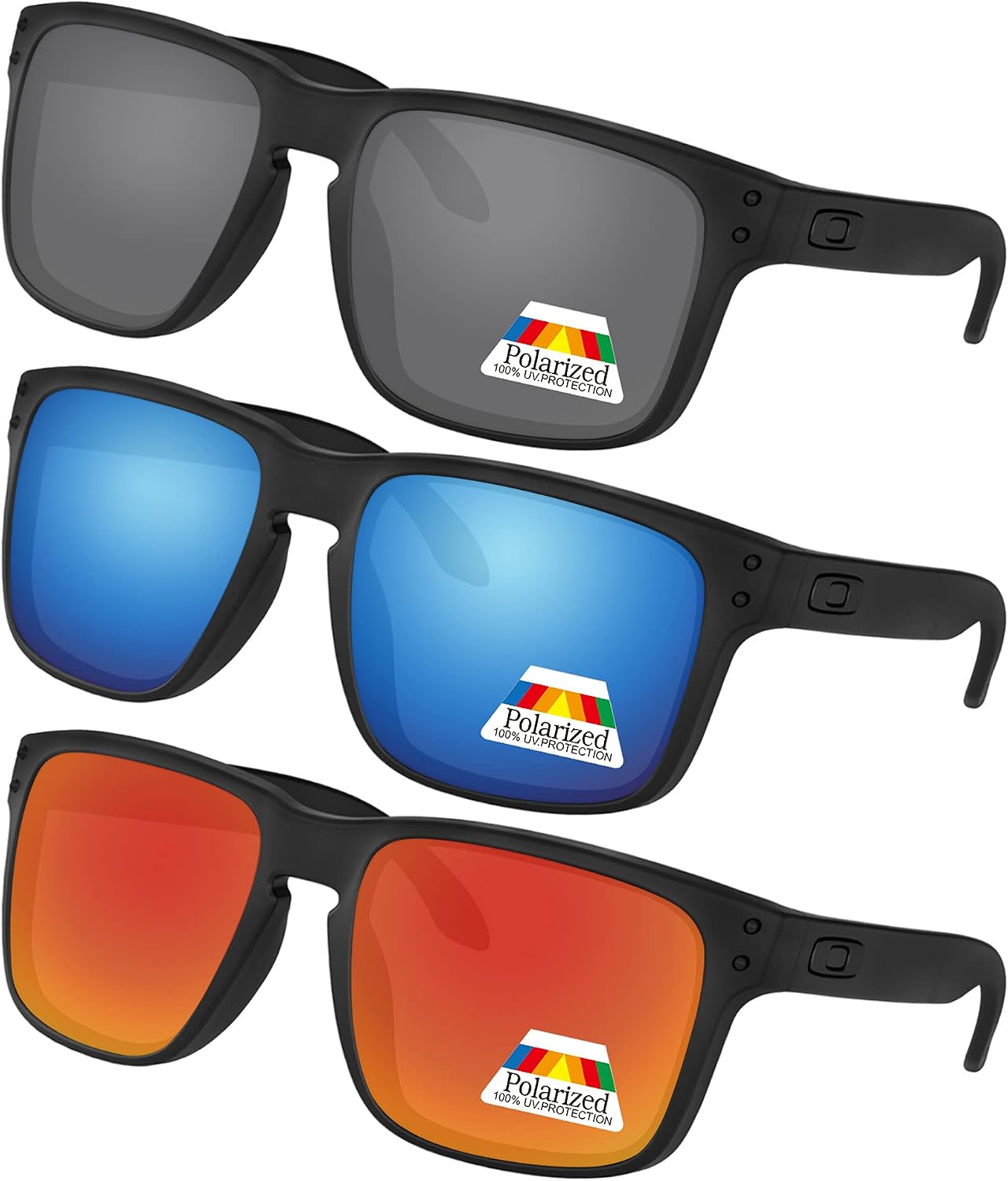 Bwake Replacement Lenses for Oakley Holbrook XL Set Sunglasses OO9417 - Black + Blue + Fire Red POLARIZED