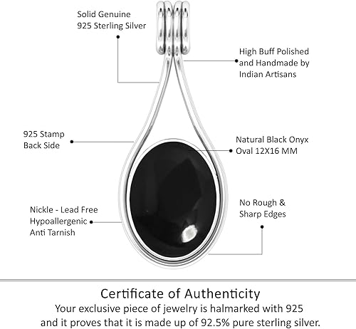 Miniatura 5 de JEWELOPORIUM Colgante de plata de ley 925 hecho a mano para mujer, 12 x 16 pulgadas, con piedras preciosas ovaladas, joyería de plata para regalo