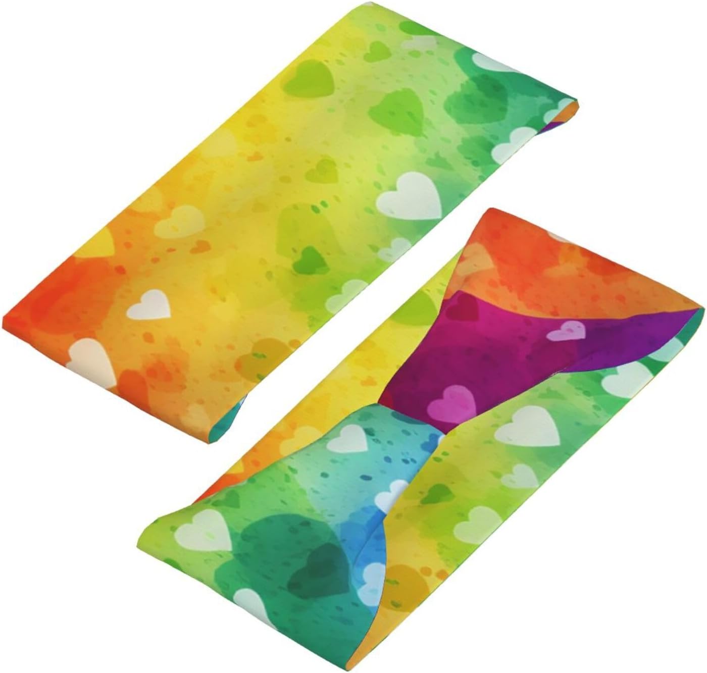 Colorful Rainbow Love Heart Sports Headband for Men Women Wide Elastic Hair Bands Moisture Wicking Workout Sweatband Fashion Non Slip Head Bands Running Bandana for Yoga Fitness