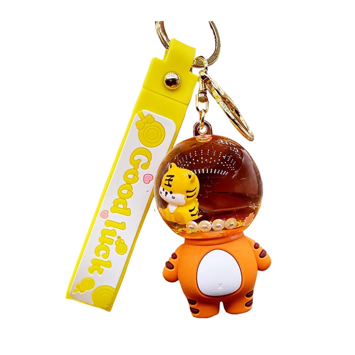 ZDHC Cute Animals Keychain Kawaii Liquid Floating Keychains Accessories Car Keyring Cartoon Backpack Charms for Women Girl (Orange)