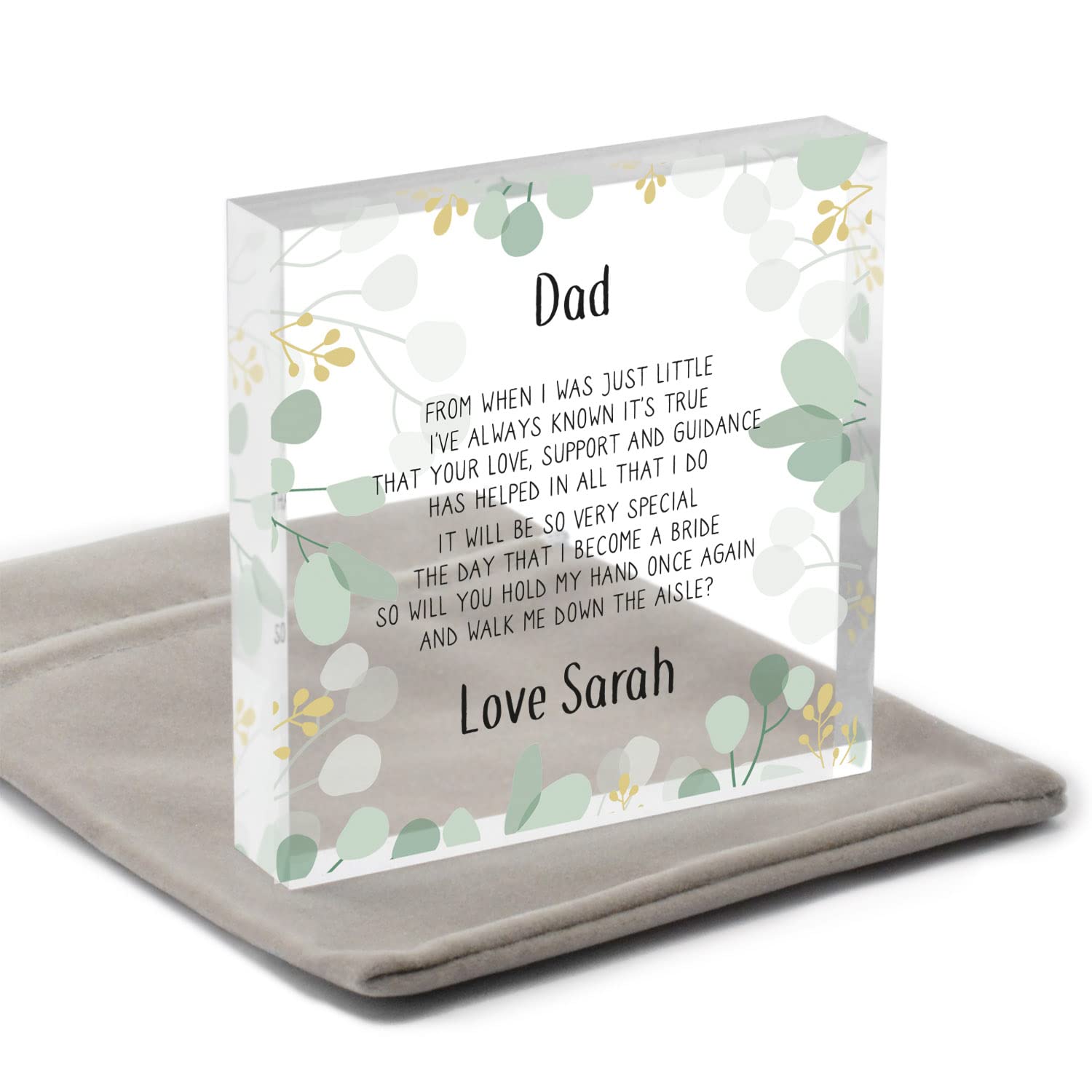 Beecreative Personalised Will You Walk Me Down The Aisle Dad, Mum - Wedding Proposal - With Grey Bag