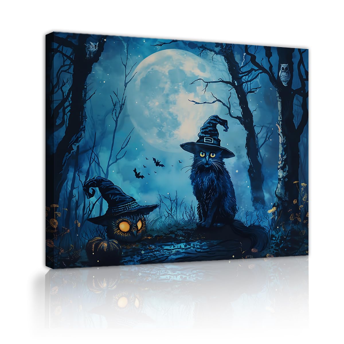 Schwarze Katze Halloween Leinwandbild festliche Wanddeko 87x118cm