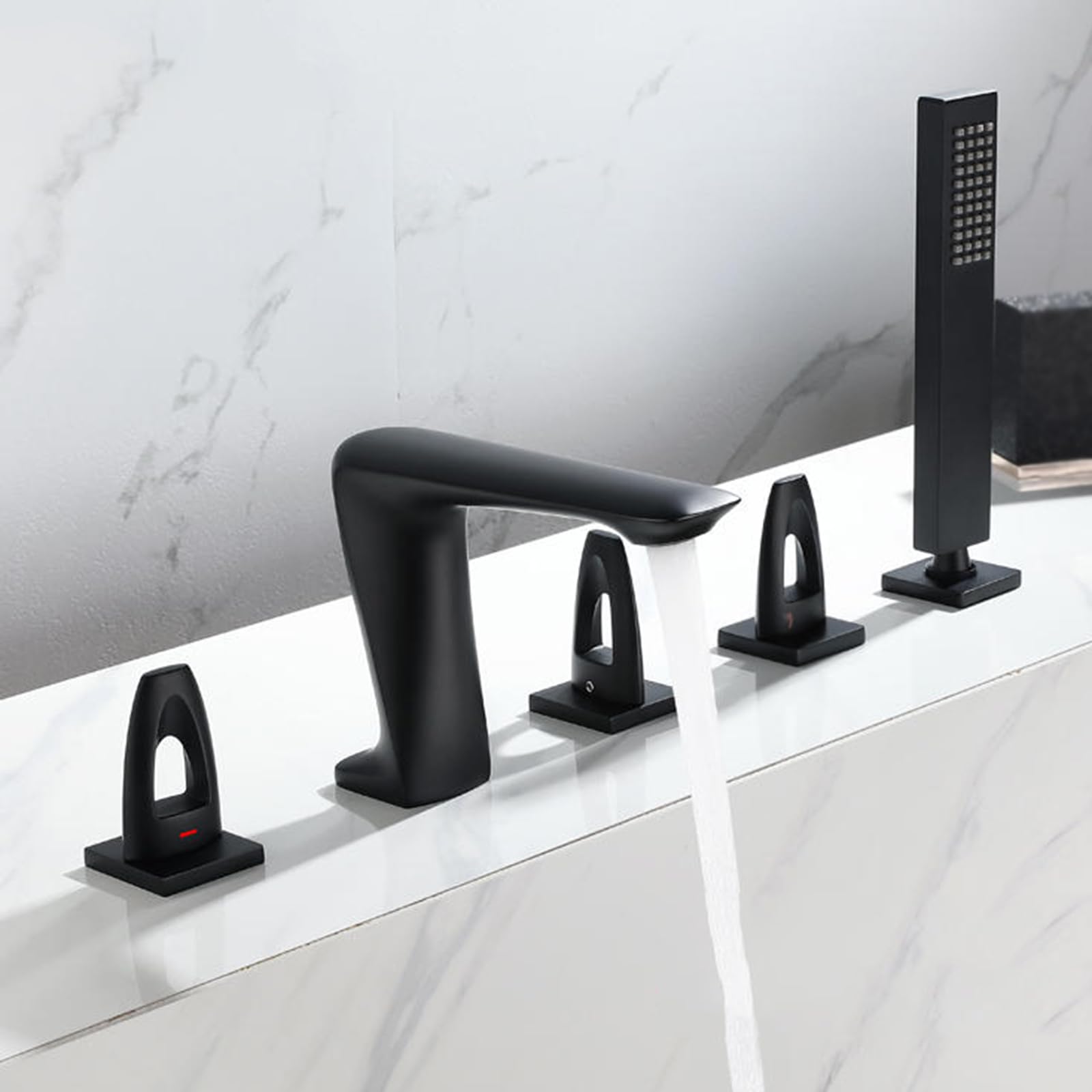 Mitigeur Baignoire Laiton Noir 5 Trous Haute Qualité à Commande Pivotante 360°