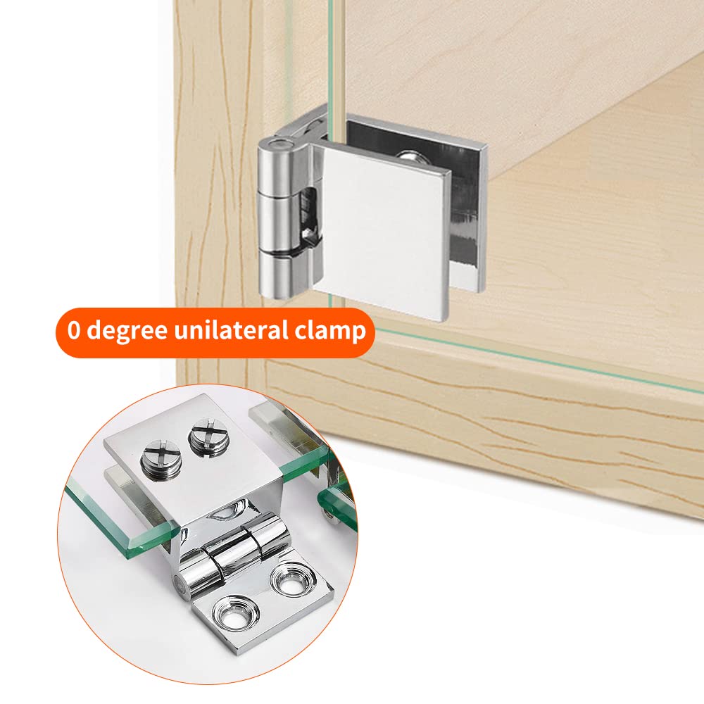 Set di 4 Cerniere per Porta in Vetro Morsetto Regolabile per Vetrine, Armadi per Vino, Porte da Bagno, Lucidato, Zinco, Plastica