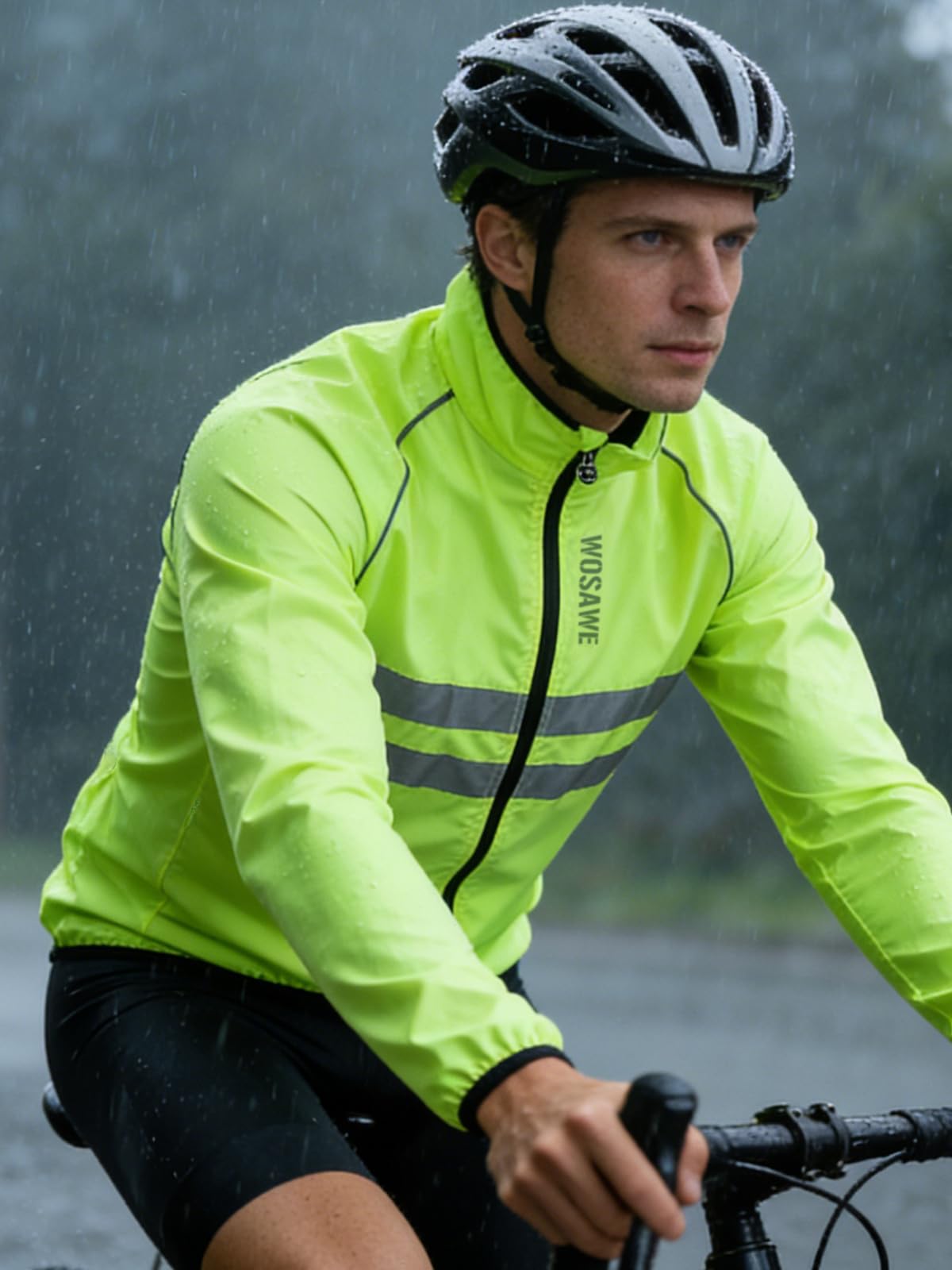 WOSAWE Chaqueta de ciclismo para hombre Chaqueta impermeable ultraligera con tapón de viento Chaqueta transpirable de manga larga(Verde XL)