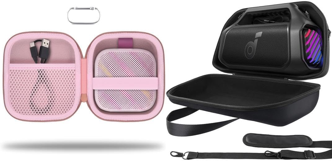 co2CREA Hard Case Bundle for Anker Soundcore Boom Go 3i & Boom 2 Plus Speakers, Portable Travel Protective Case