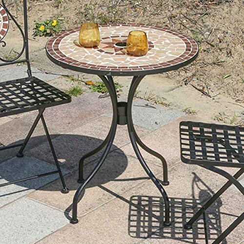 Amazon | テーブル ガーデン 庭 丸型 ラウンド 机 モザイク モザイク調