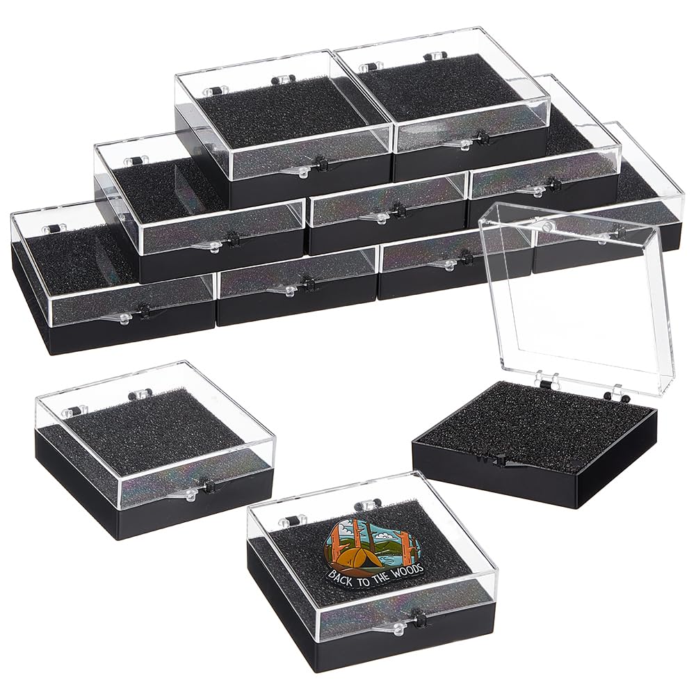 OLYCRAFT 12Pcs Clear Plastic Gift Box For Pin 2.5x2.2x0.9 inch Black Presentation Boxes for Badge Clear Lapel Pin Presentation Display Case for Lapel Pin Gemstone Storage Display