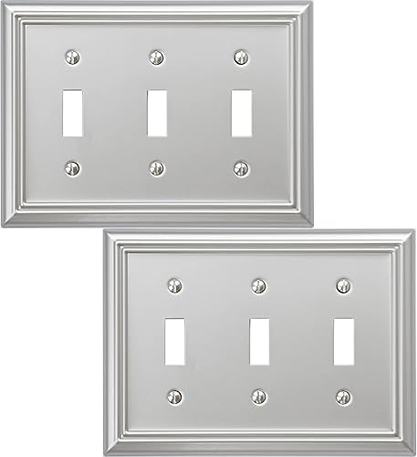 Vista 84 de Adler - Cubierta cuádruple para interruptor de luz decorativa Adler, placa de pared de metal, paquete de 2 unidades, níquel cepillado de 4