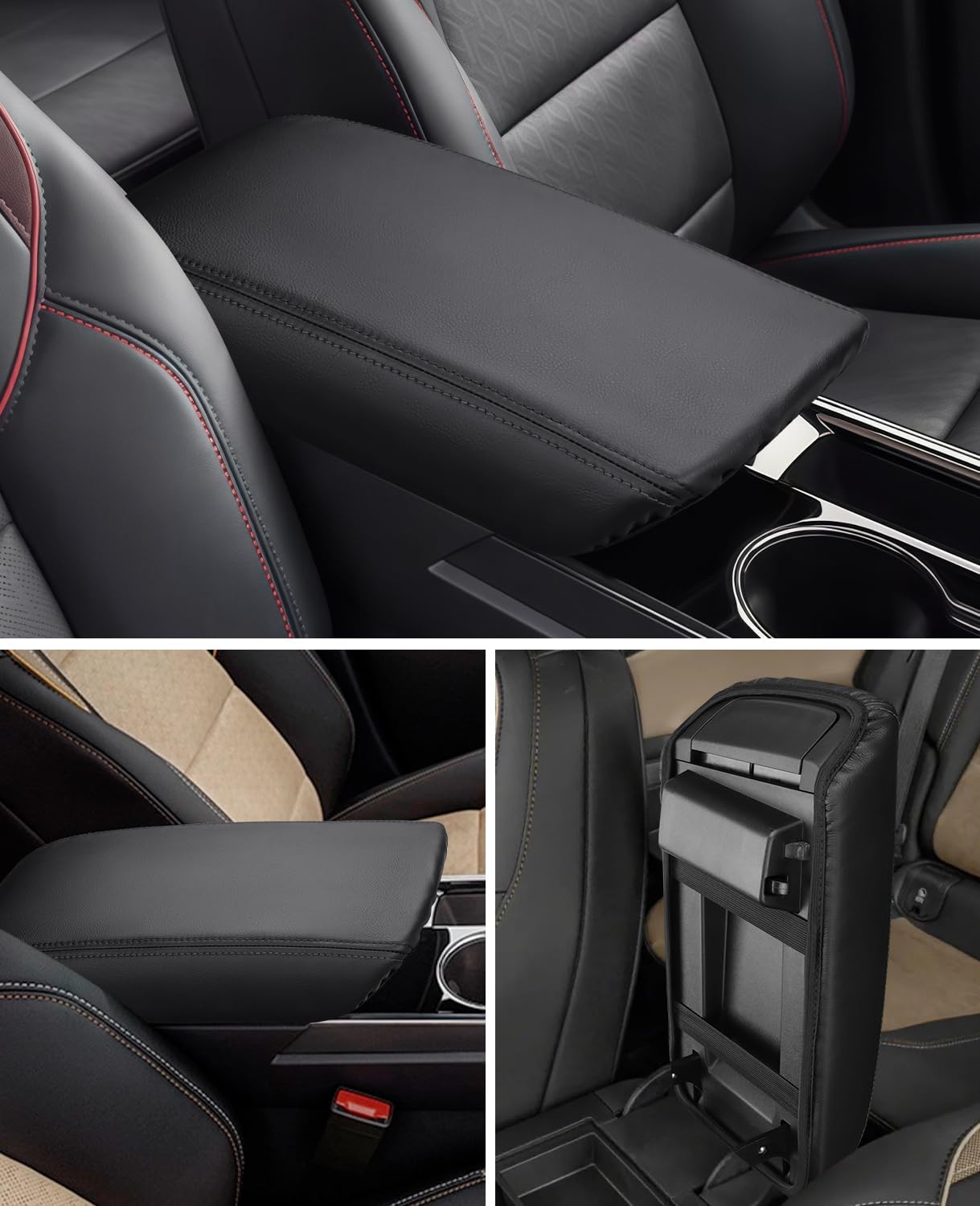 INTGET Center Console Armrest Cover for 2025 2026 Chevy Equinox Accessories Black Leather Middle Armrest Lid Protector Arm Rest Box Cover for 2025 2026 Equinox Accessories LT/Activ/RS