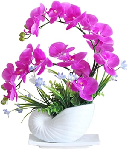 Planta artificial en maceta bonsái de orquídea artificial con jarrón falso arreglo floral de orquídea Phalaenopsis para decoración del hogar oficina