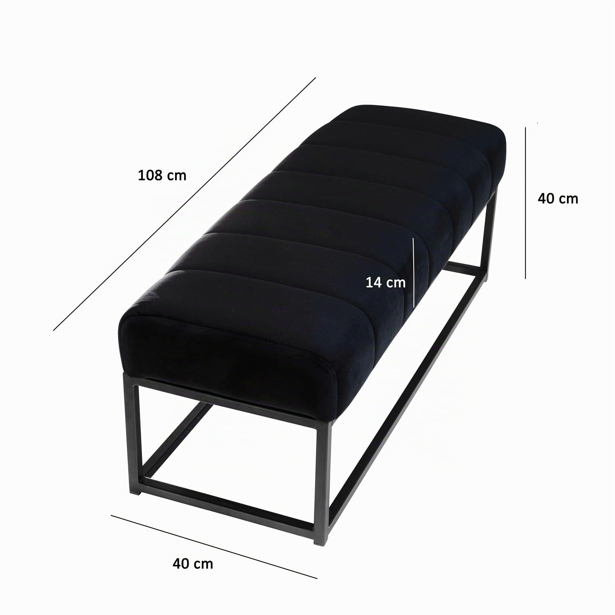 FineBuy Sitzbank 108x40x40 cm Samt Schwarz, Polsterbank