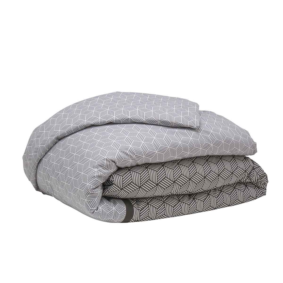 Origin Housse de Couette imprimée en Bambou, Made in France, Quentin, 260 x 240 cm, Blanc et Noir