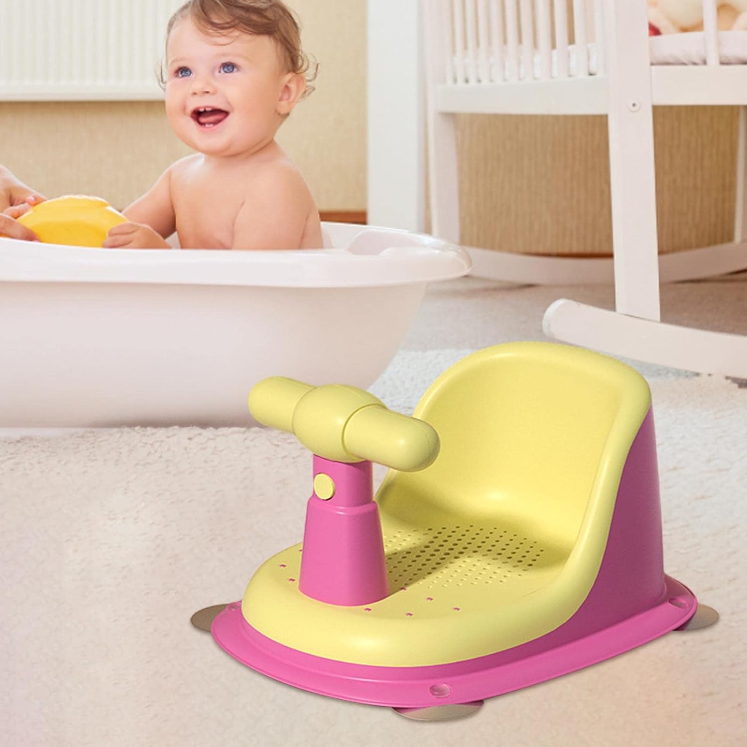 Bath Seat Bathtub Seat for Bathing, Yellow Pink