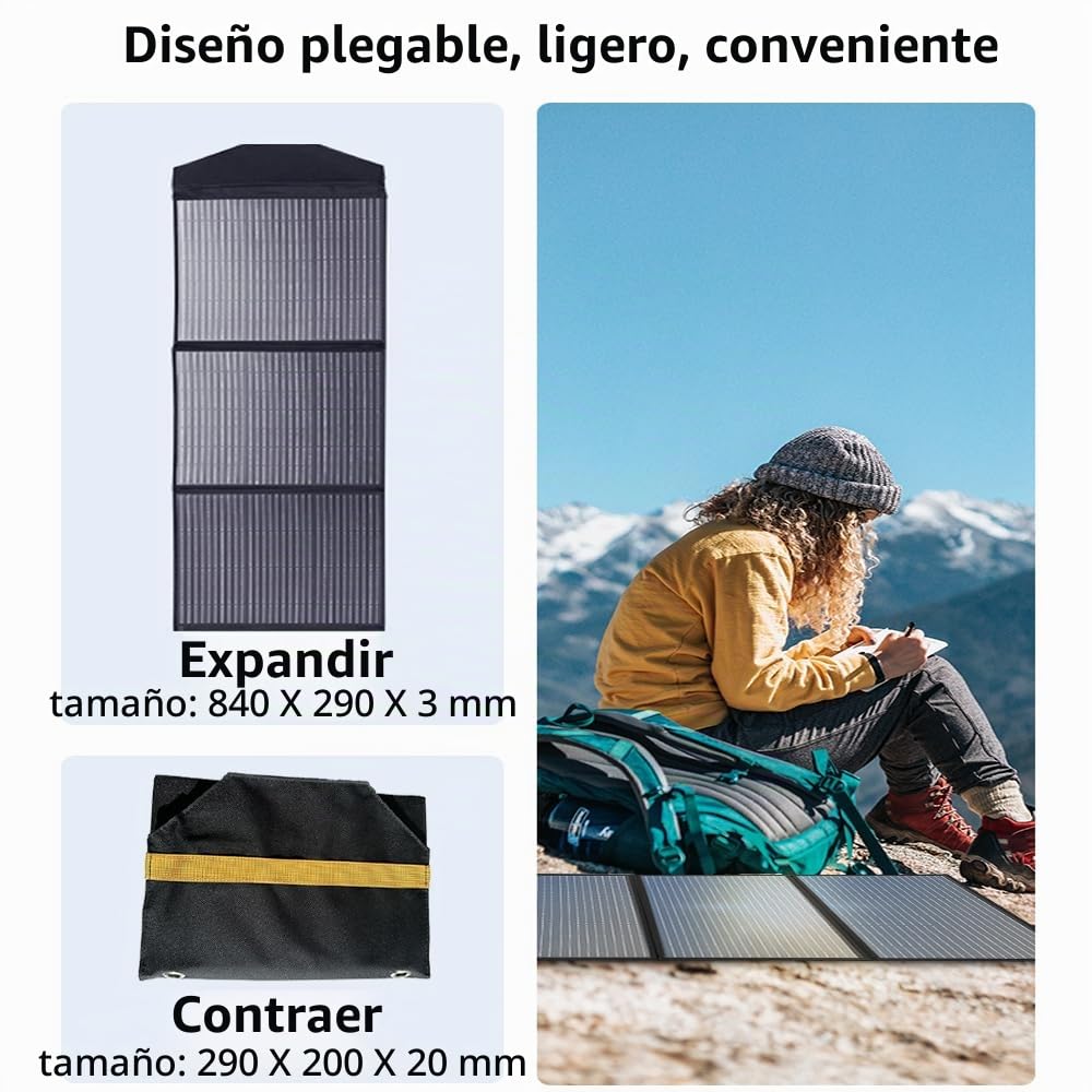 Cargador de Paneles solares Plegable de 45W con USB-C y USB-A Teléfono, Fuente de alimentación, Salida QC3.0 de la Tableta - Acampar, Caminar, Viajar con Mochila a Prueba de Agua