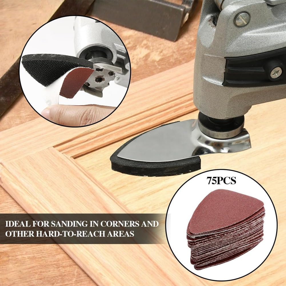 Kit de Patins de Ponçage pour Outils Oscillants de 156 Pièces, Accessoires de Remplacement, 3 Patins de Ponçage Triangulaires et 3 Patins de Ponçage à Doigts, 150 Pièces de Papier de Verre