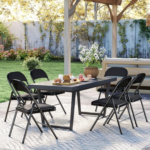 BULAGE Klappstuhl 6er Set Gartenstuhl Klappbar, Wasserdicht Campingstuhl bis 158 KG Metall Klappsessel, Klappstühle für Gäste, Küche, Camping, Schwarz