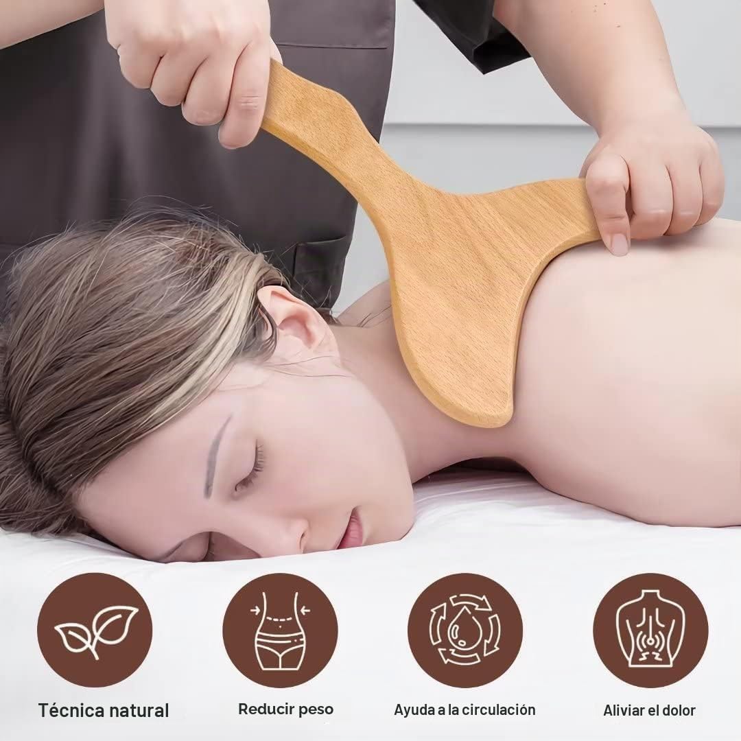 Masaje terapéutico con madera. Juego de 7 herramientas. Masajeador de madera Gua Sha para moldear el cuerpo. Herramientas para aliviar el dolor muscular. Masajeador linfático corporal. Anticelulítico.