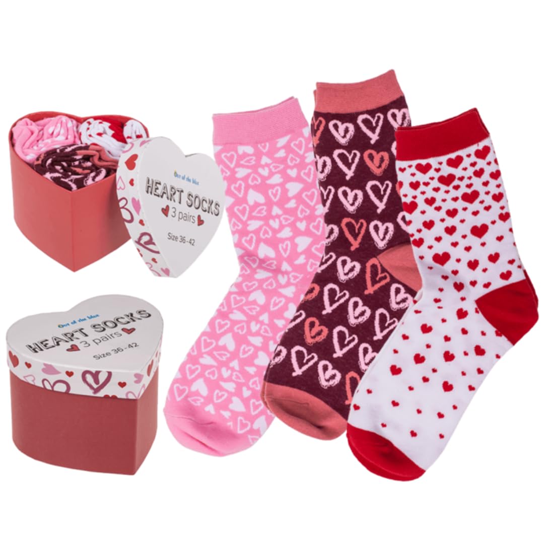 LND Gifts Ladies Heart Socks 3 Pack In Heart Shape Gift Box: Heart Socks Womens Gift For Valentines Day Gift For Her, Heart Socks Gifts For Women, Girlfriend Socks Gifts For Her