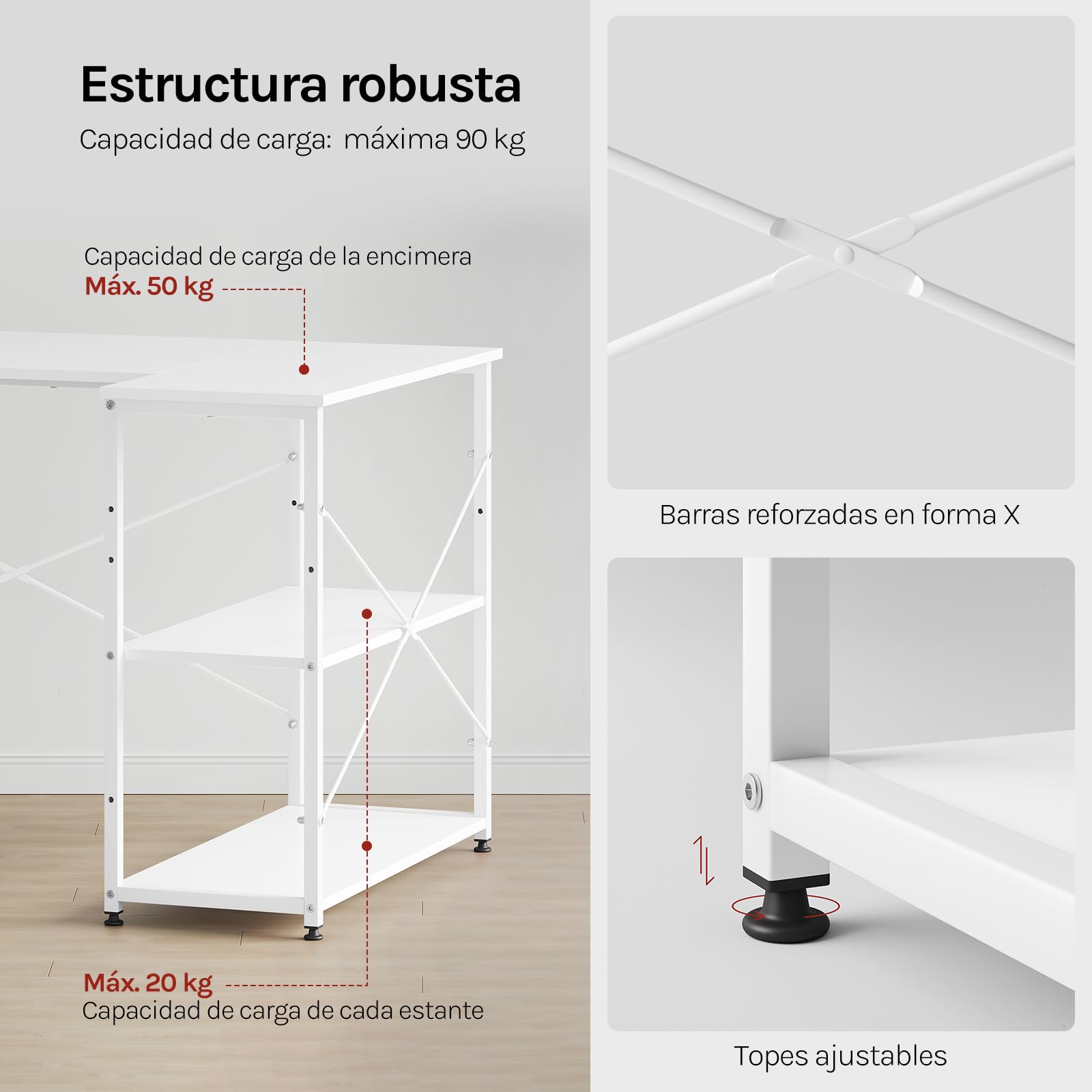 WOLTU Escritorio de Almacenamiento, Mesa Multifuncional | Con Estantería, Blanco Brillante, para Ordenador en Estudio, Dormitorio, 120x73x72 cm